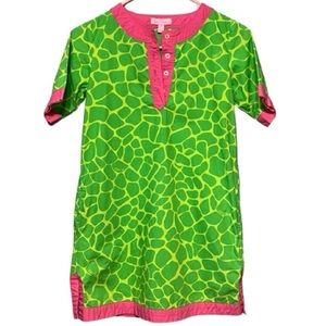 Lily Pulitzer Bright Pink and Green Printed Pop-Over Henley Dress